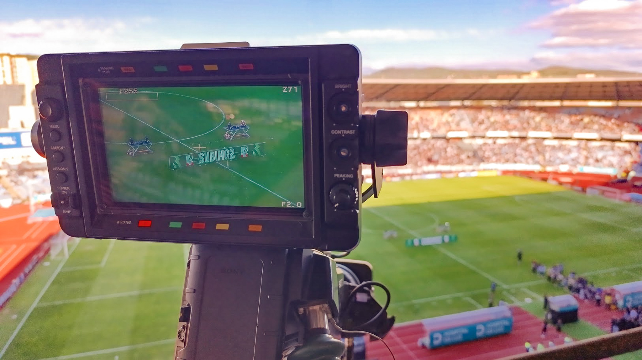 Monitor de camara numa transmissao desportiva
